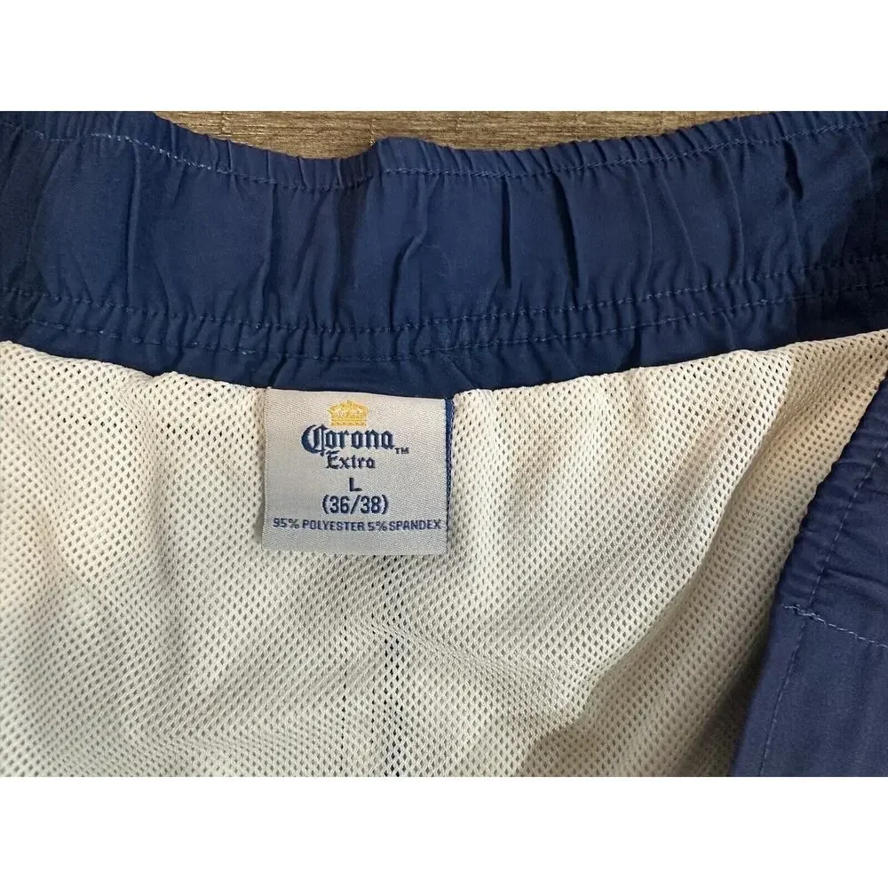 Corona Swim Trunks Mens L 36/38 Blue Colorful Striped Board Shorts Beer Retro